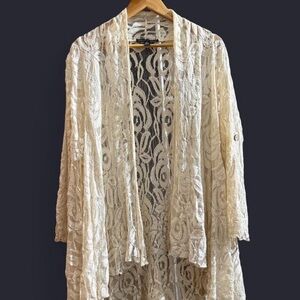 Saks Fifth Avenue Ivory Lace Cardigan Made in Italy Romantic Cottagecore